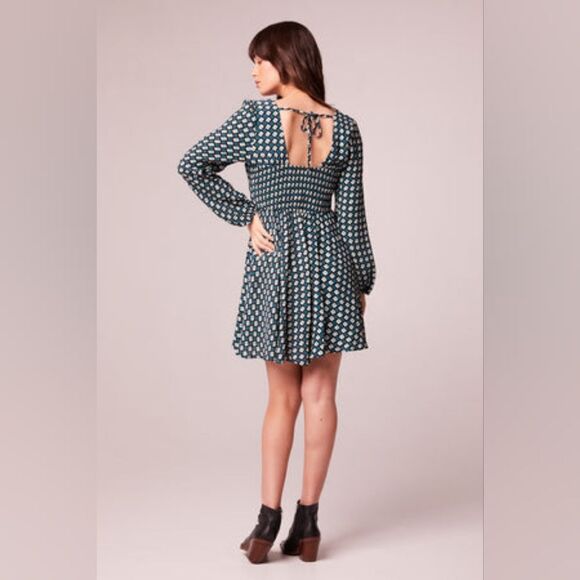 NWT Band of the Free GENEVIEVE TEAL DIAMOND LONG SLEEVE MINI DRESS XS - Picture 3 of 10